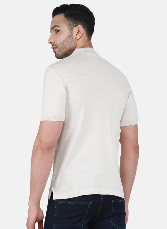 Men Beige Solid T-Shirt