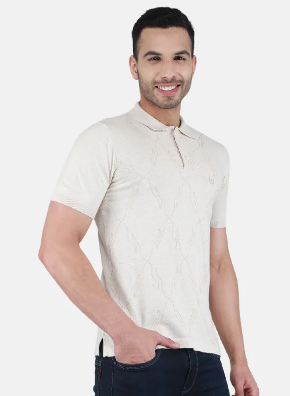 Men Beige Solid T-Shirt